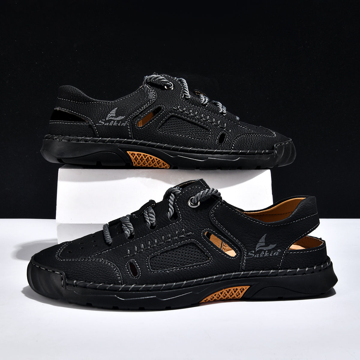 Men's Genuine Leather Sandals - Lace-Up, Maximum Support, Wide Toe Box with Arch Support