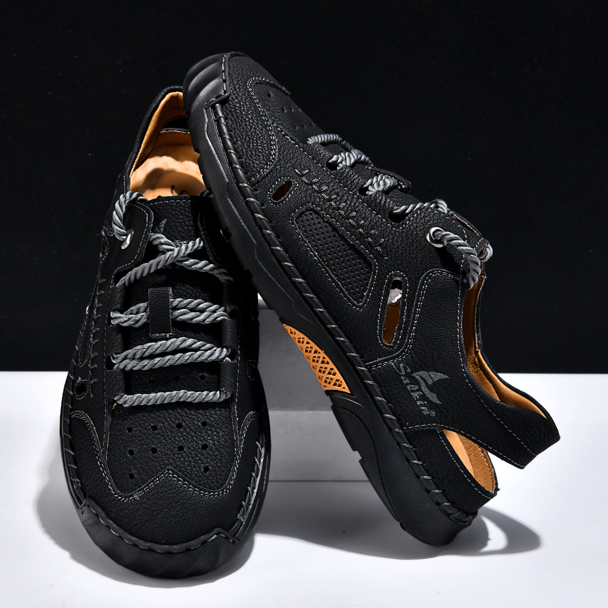 Men's Genuine Leather Sandals - Lace-Up, Maximum Support, Wide Toe Box with Arch Support
