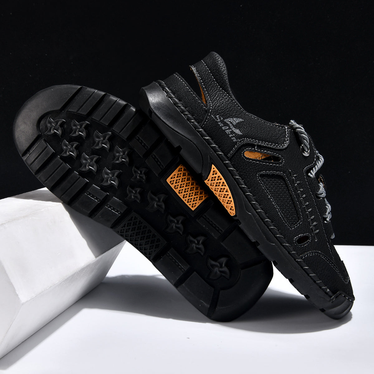 Men's Genuine Leather Sandals - Lace-Up, Maximum Support, Wide Toe Box with Arch Support