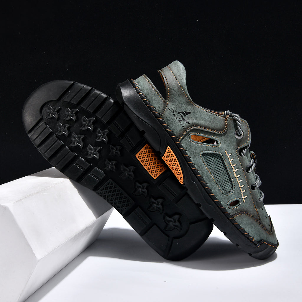 Men's Genuine Leather Sandals - Lace-Up, Maximum Support, Wide Toe Box with Arch Support