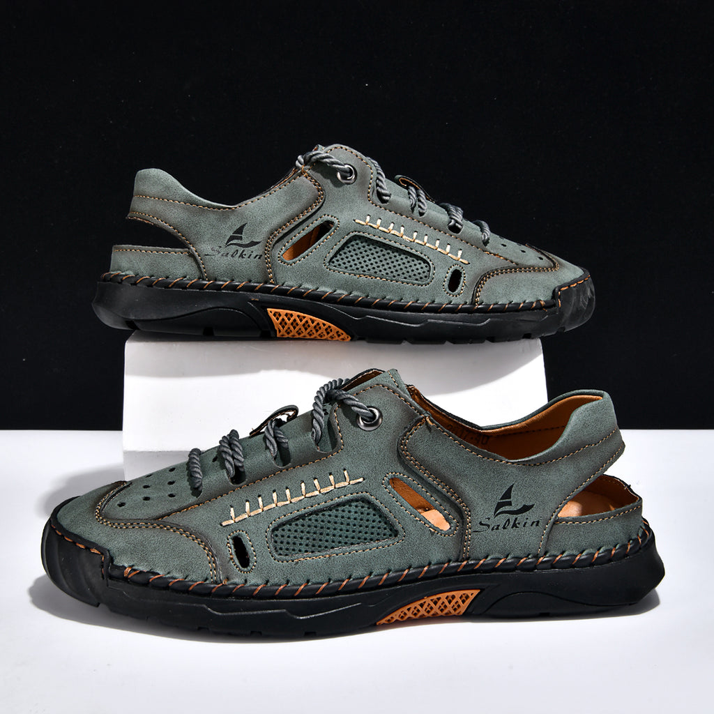Men's Genuine Leather Sandals - Lace-Up, Maximum Support, Wide Toe Box with Arch Support