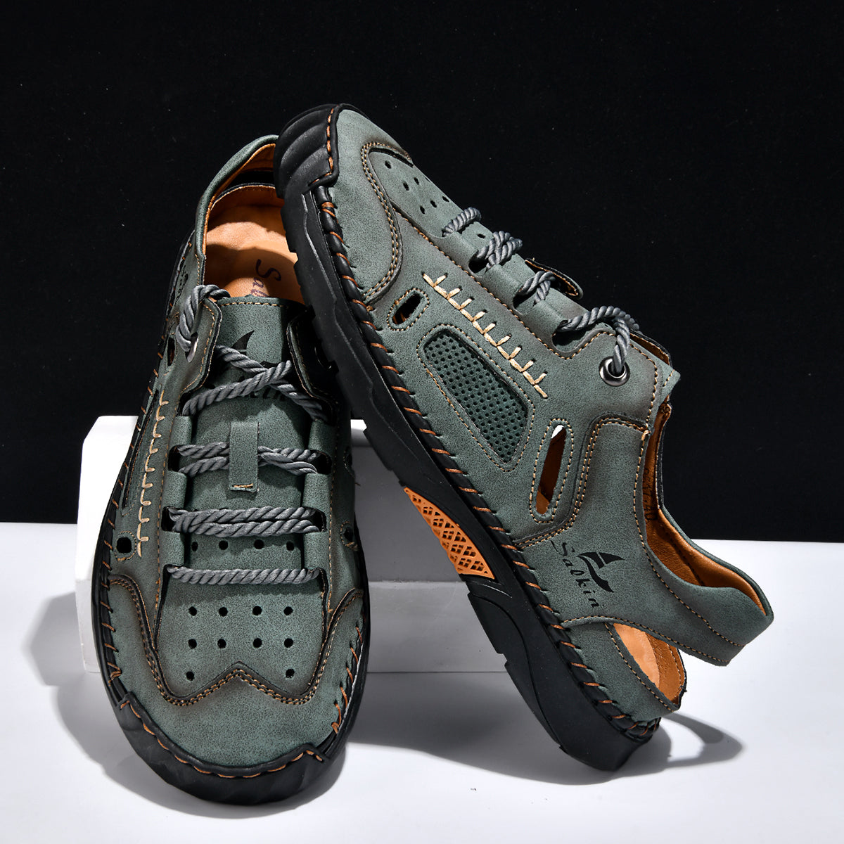 Men's Genuine Leather Sandals - Lace-Up, Maximum Support, Wide Toe Box with Arch Support