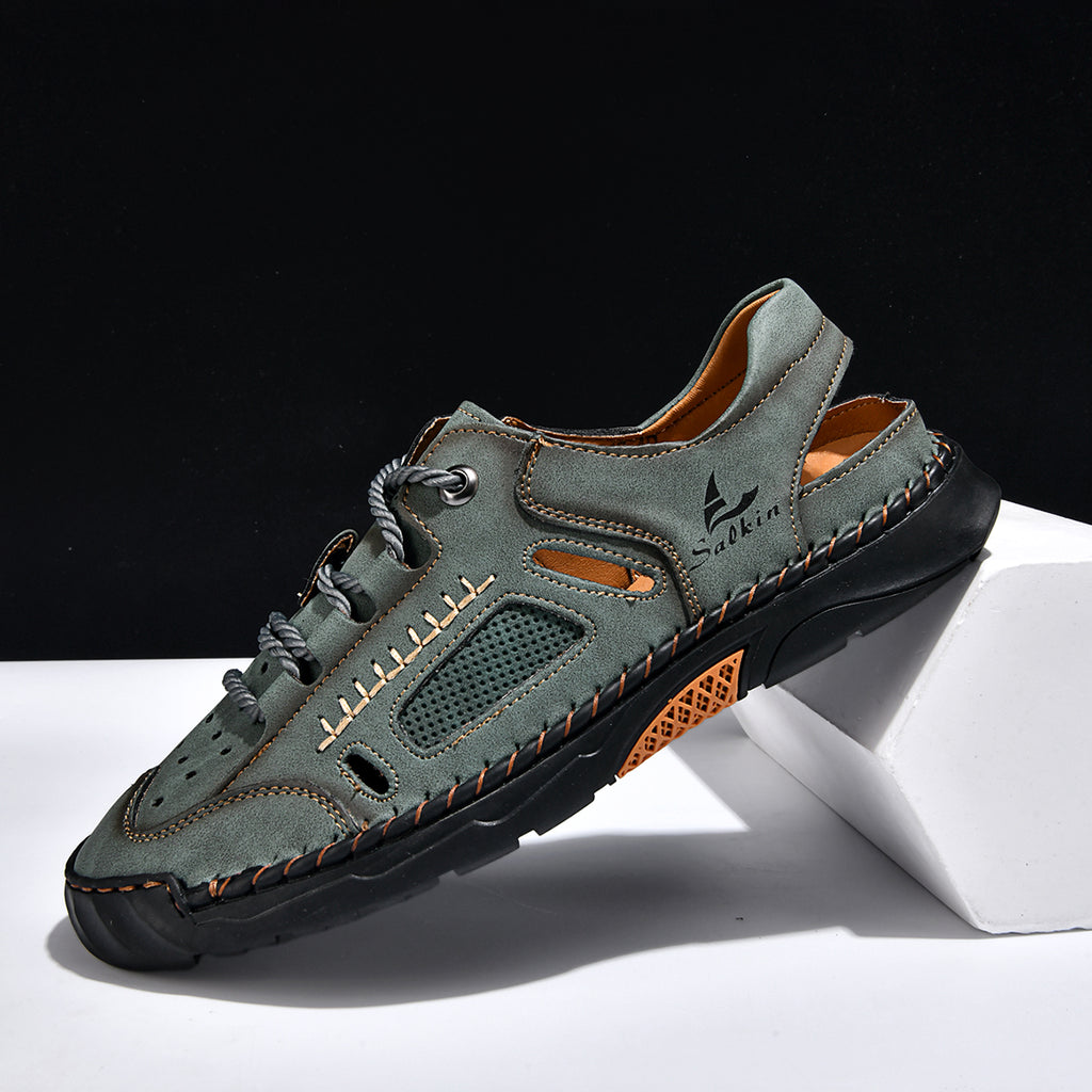 Men's Genuine Leather Sandals - Lace-Up, Maximum Support, Wide Toe Box with Arch Support