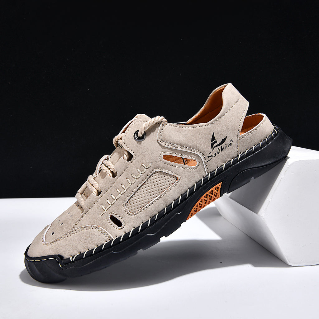 Men's Genuine Leather Sandals - Lace-Up, Maximum Support, Wide Toe Box with Arch Support