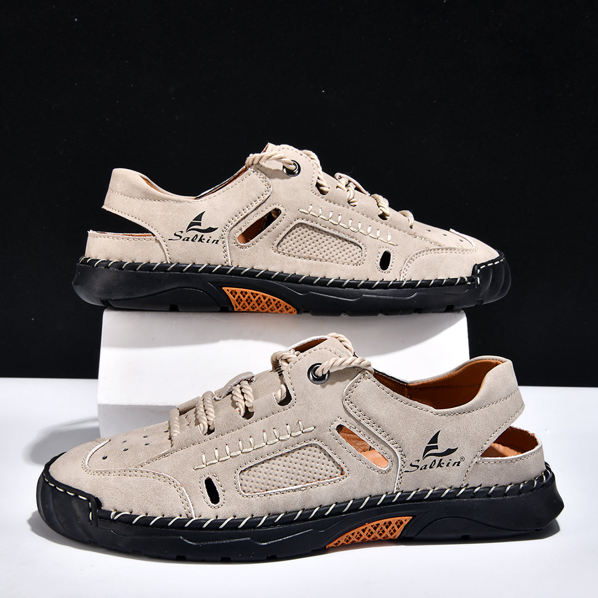 Men's Genuine Leather Sandals - Lace-Up, Maximum Support, Wide Toe Box with Arch Support