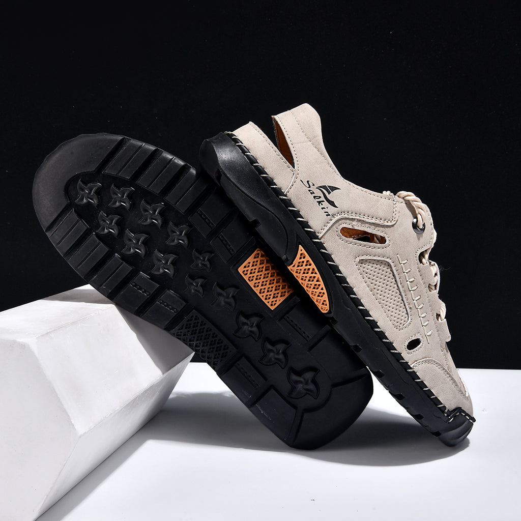 Men's Genuine Leather Sandals - Lace-Up, Maximum Support, Wide Toe Box with Arch Support