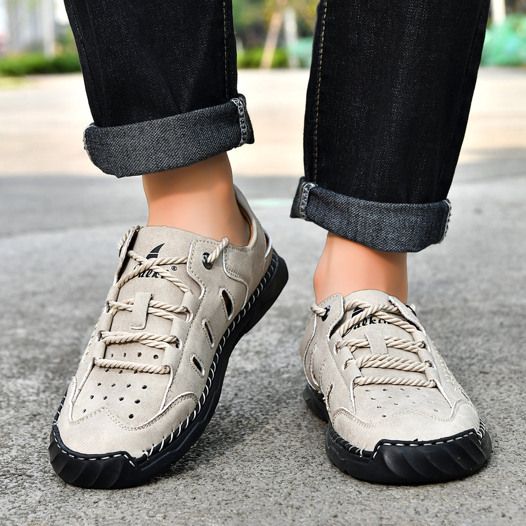Men's Genuine Leather Sandals - Lace-Up, Maximum Support, Wide Toe Box with Arch Support