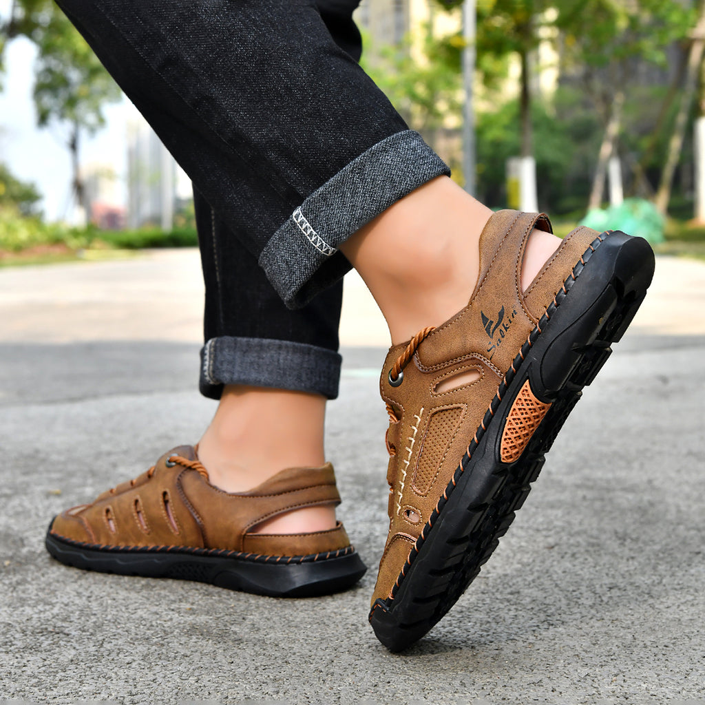Men's Genuine Leather Sandals - Lace-Up, Maximum Support, Wide Toe Box with Arch Support