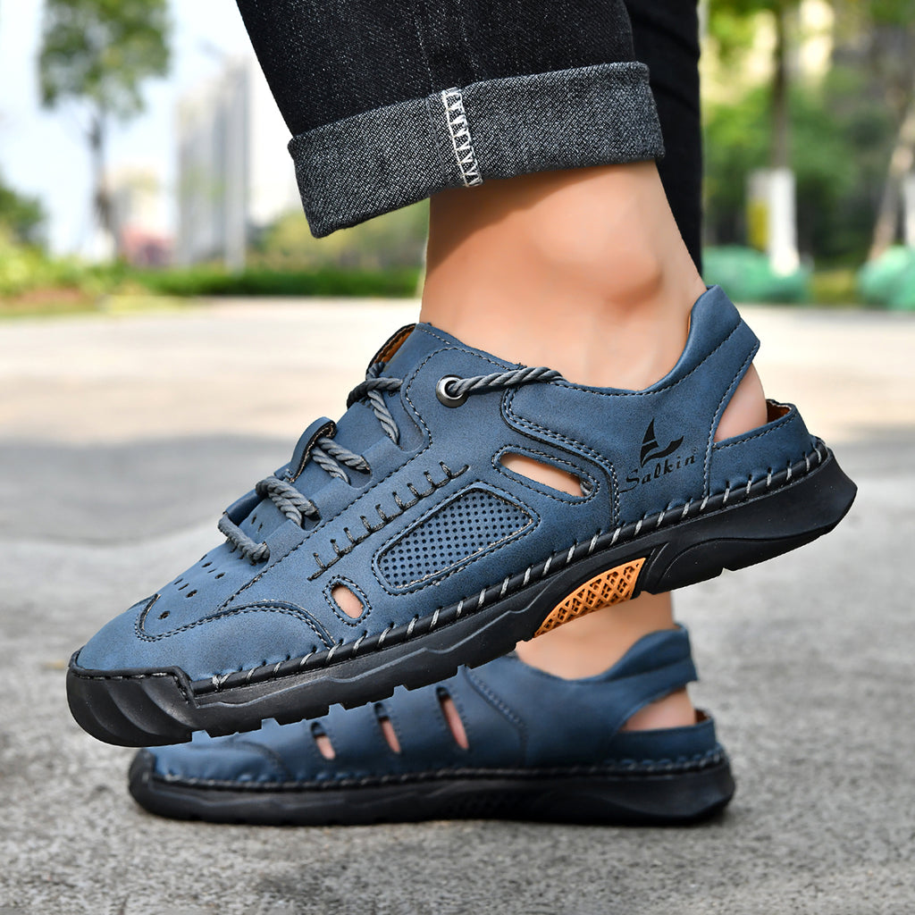 Men's Genuine Leather Sandals - Lace-Up, Maximum Support, Wide Toe Box with Arch Support