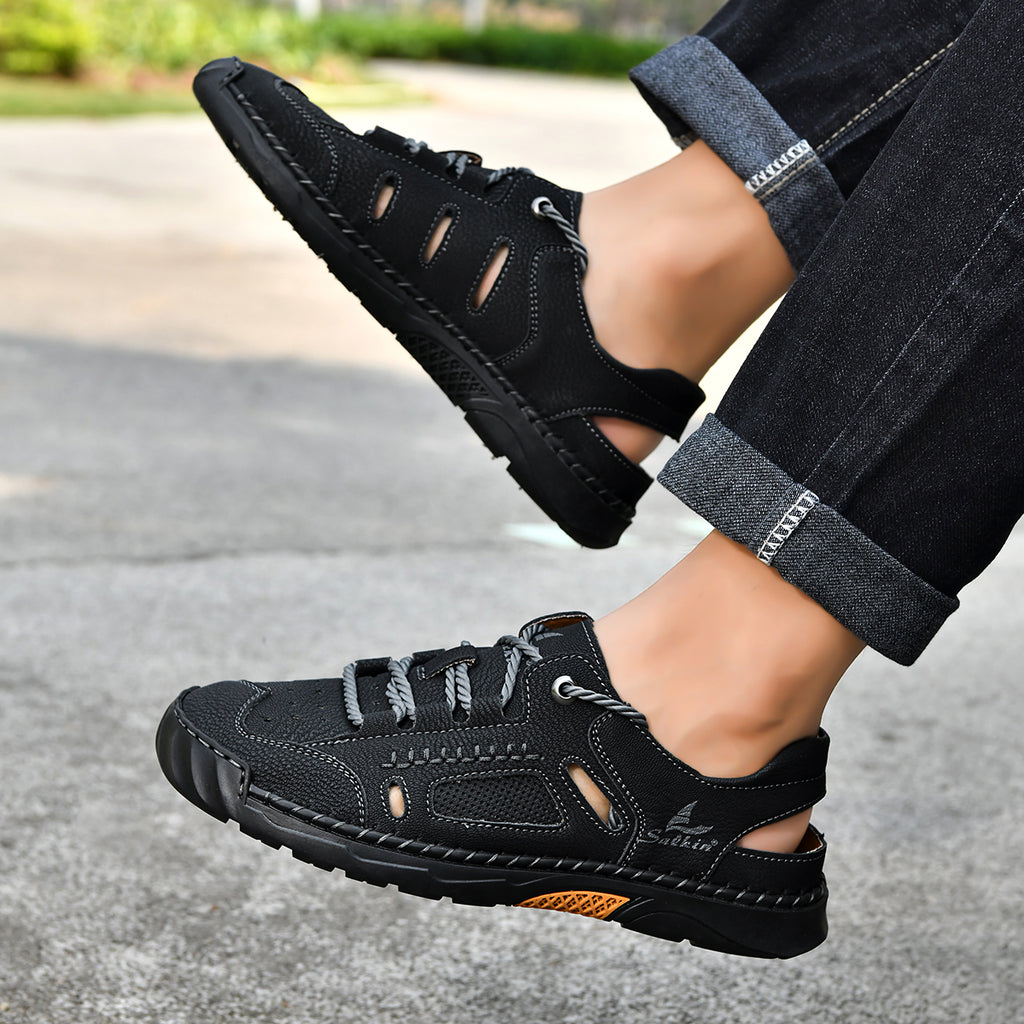 Men's Genuine Leather Sandals - Lace-Up, Maximum Support, Wide Toe Box with Arch Support