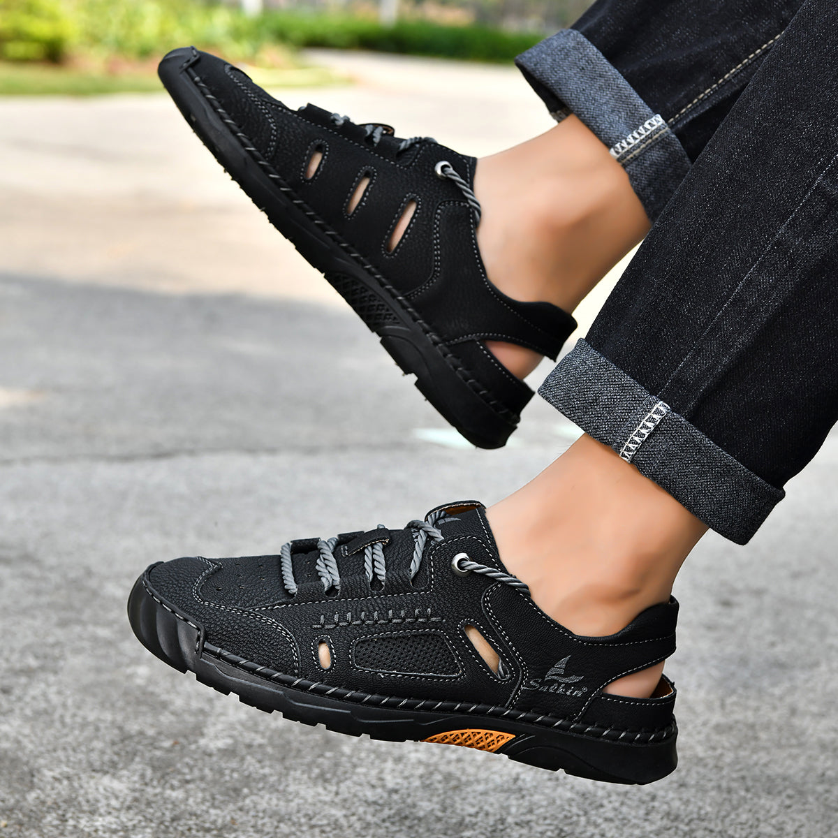 Men's Genuine Leather Sandals - Lace-Up, Maximum Support, Wide Toe Box with Arch Support