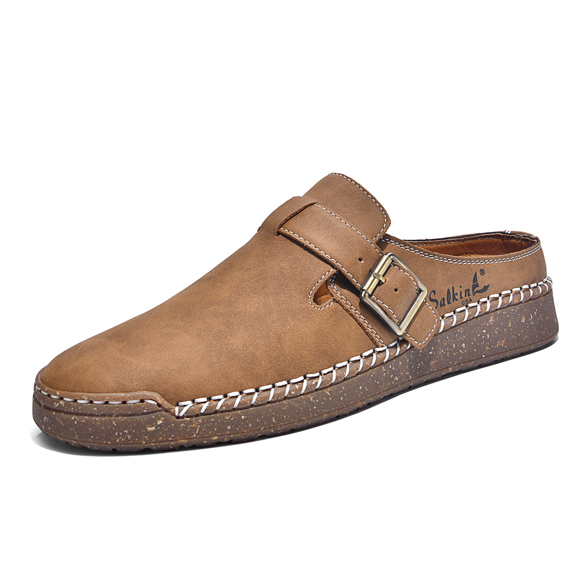 Men's Genuine Leather Sandals - Slip-On, Breathable, Wide Toe Box with Arch Support