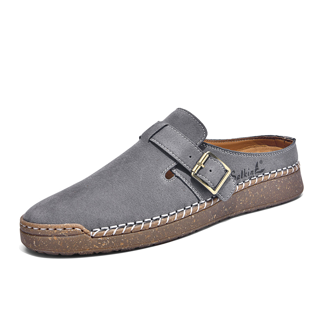 Men's Genuine Leather Sandals - Slip-On, Breathable, Wide Toe Box with Arch Support
