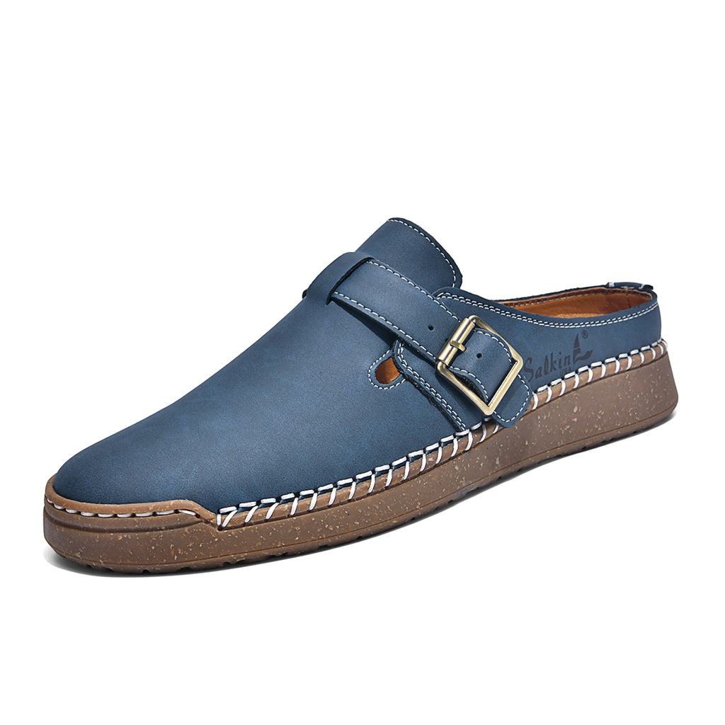 Men's Genuine Leather Sandals - Slip-On, Breathable, Wide Toe Box with Arch Support