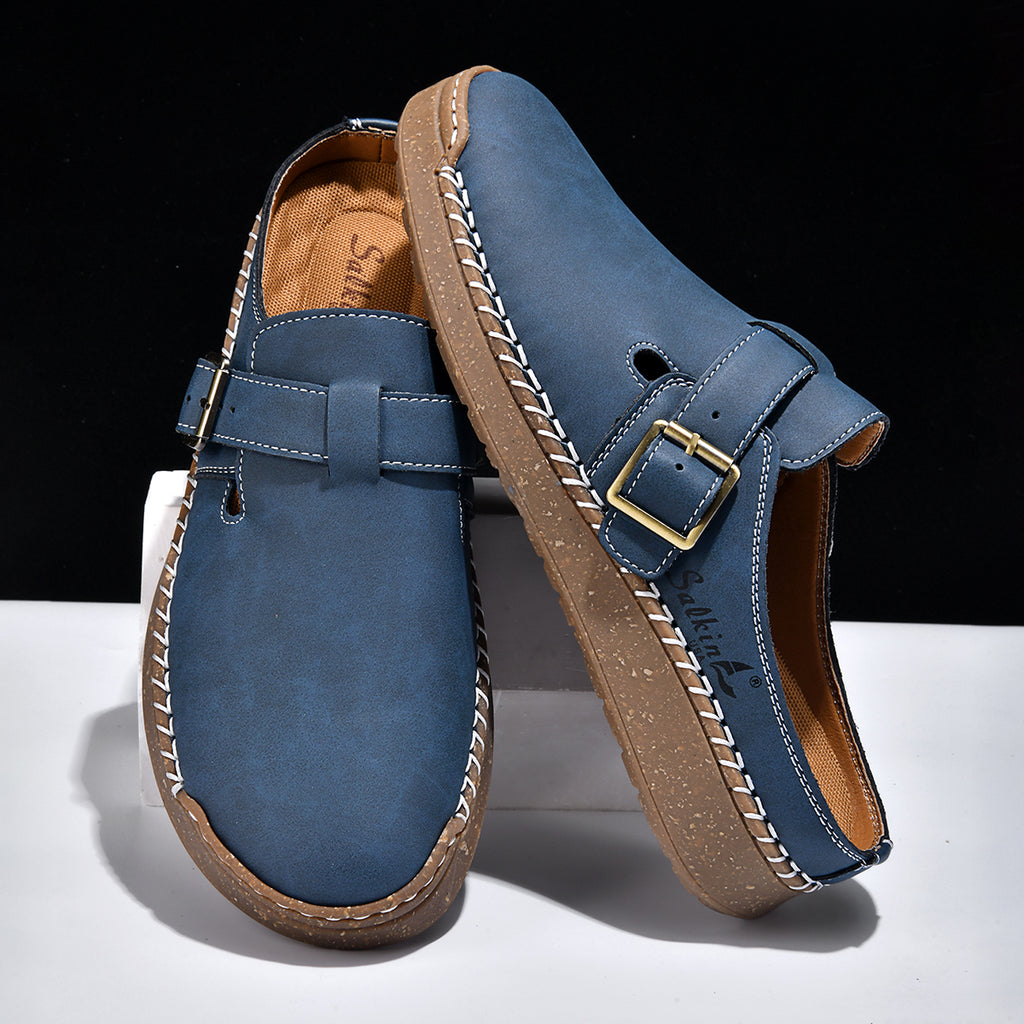 Men's Genuine Leather Sandals - Slip-On, Breathable, Wide Toe Box with Arch Support