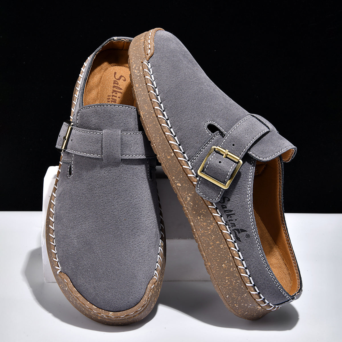 Men's Genuine Leather Sandals - Slip-On, Breathable, Wide Toe Box with Arch Support