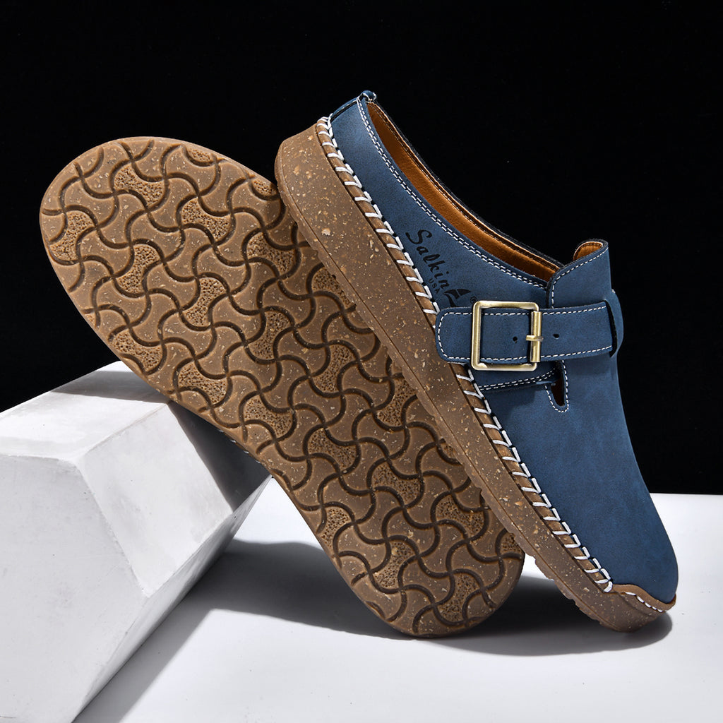 Men's Genuine Leather Sandals - Slip-On, Breathable, Wide Toe Box with Arch Support
