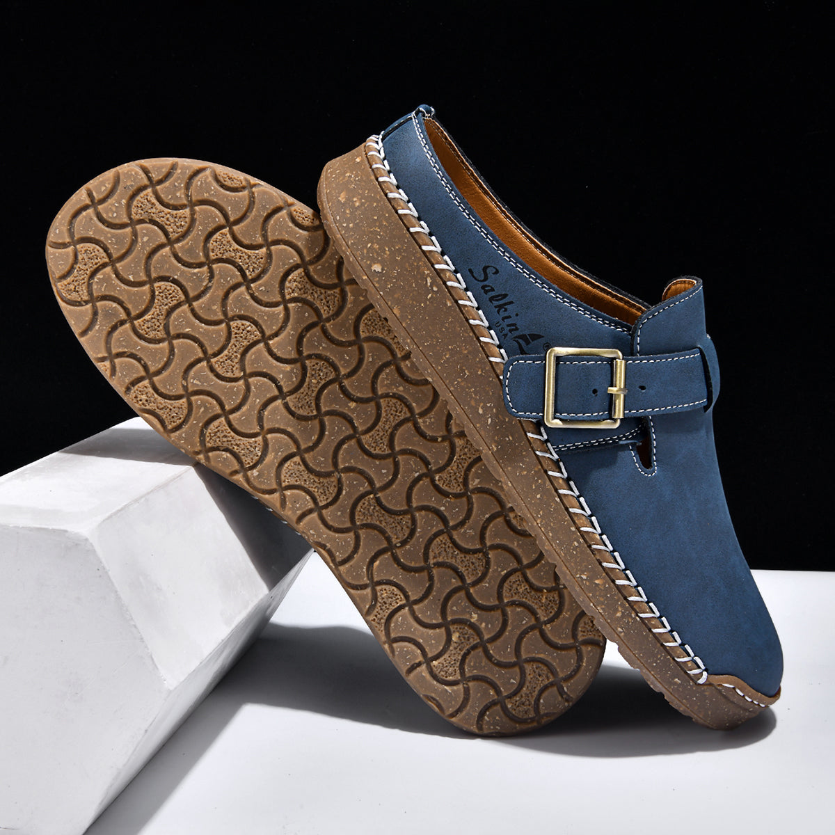 Men's Genuine Leather Sandals - Slip-On, Breathable, Wide Toe Box with Arch Support