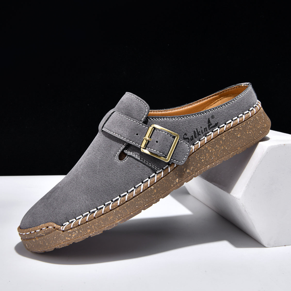 Men's Genuine Leather Sandals - Slip-On, Breathable, Wide Toe Box with Arch Support