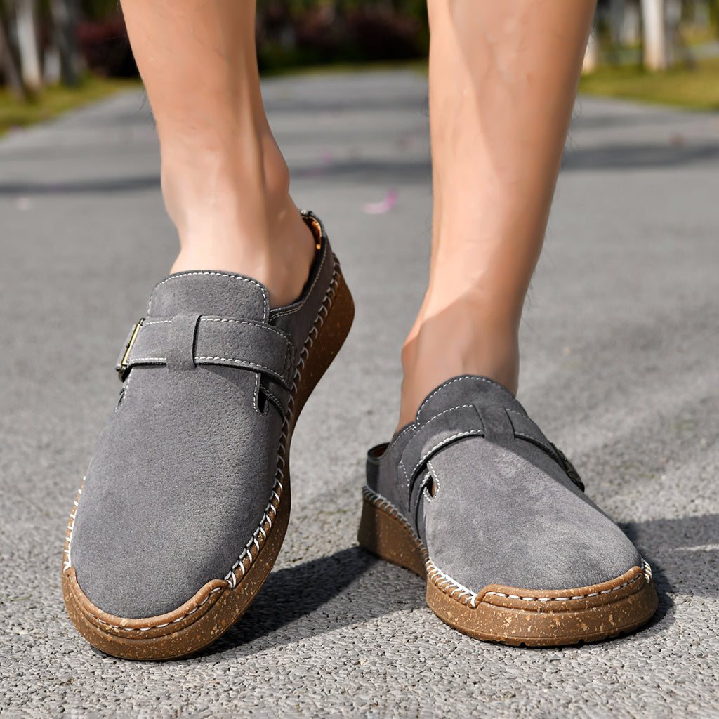 Men's Genuine Leather Sandals - Slip-On, Breathable, Wide Toe Box with Arch Support