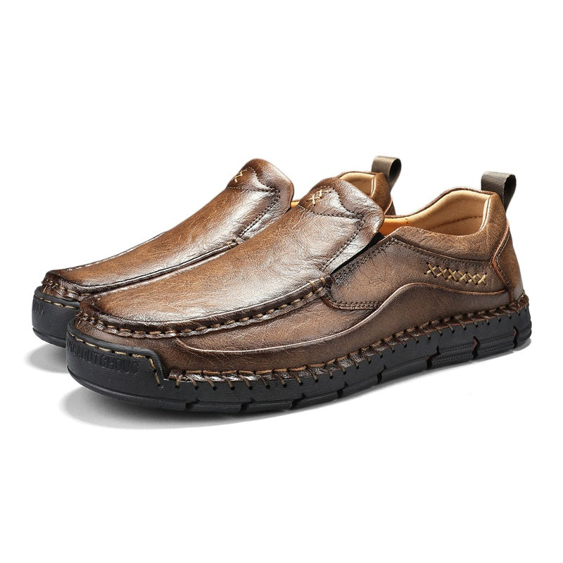 Men's Genuine Leather Casual Boots - Slip-On, Waterproof, Wide Toe Box with Arch Support