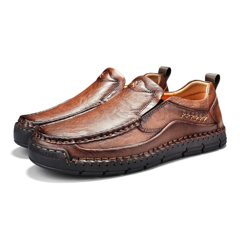 Men's Genuine Leather Casual Boots - Slip-On, Waterproof, Wide Toe Box with Arch Support