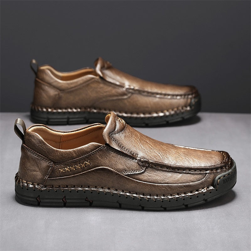 Men's Genuine Leather Casual Boots - Slip-On, Waterproof, Wide Toe Box with Arch Support