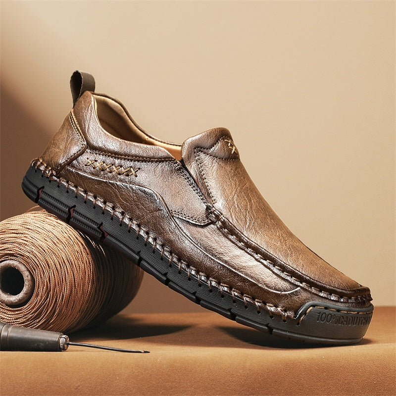 Men's Genuine Leather Casual Boots - Slip-On, Waterproof, Wide Toe Box with Arch Support