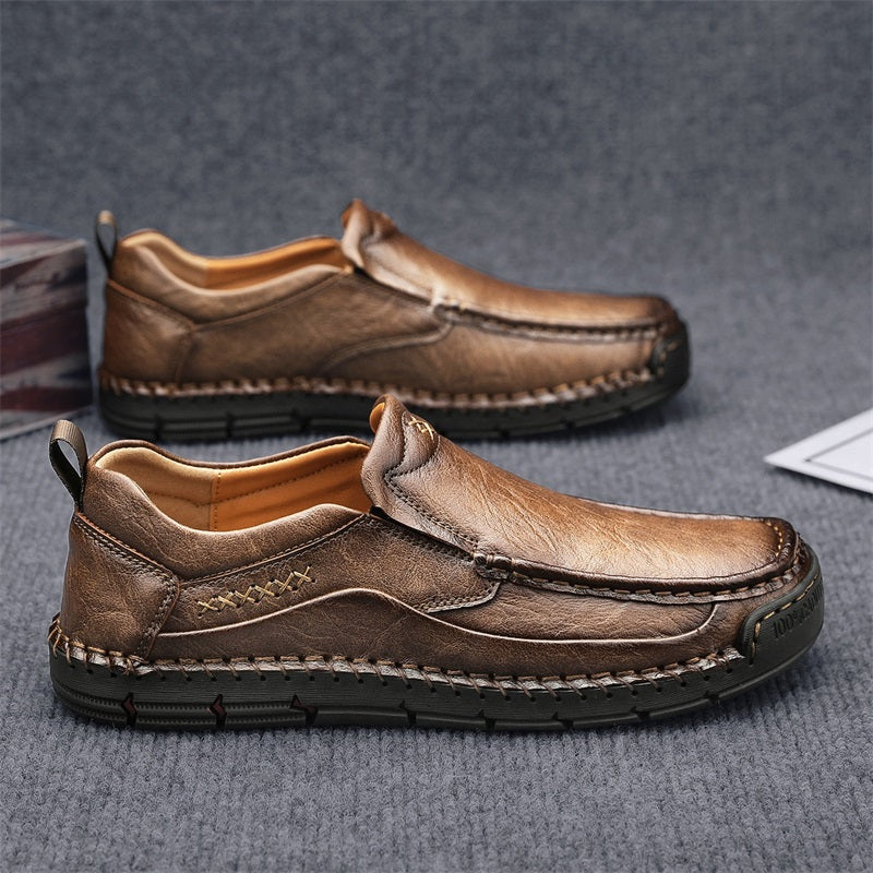Men's Genuine Leather Casual Boots - Slip-On, Waterproof, Wide Toe Box with Arch Support