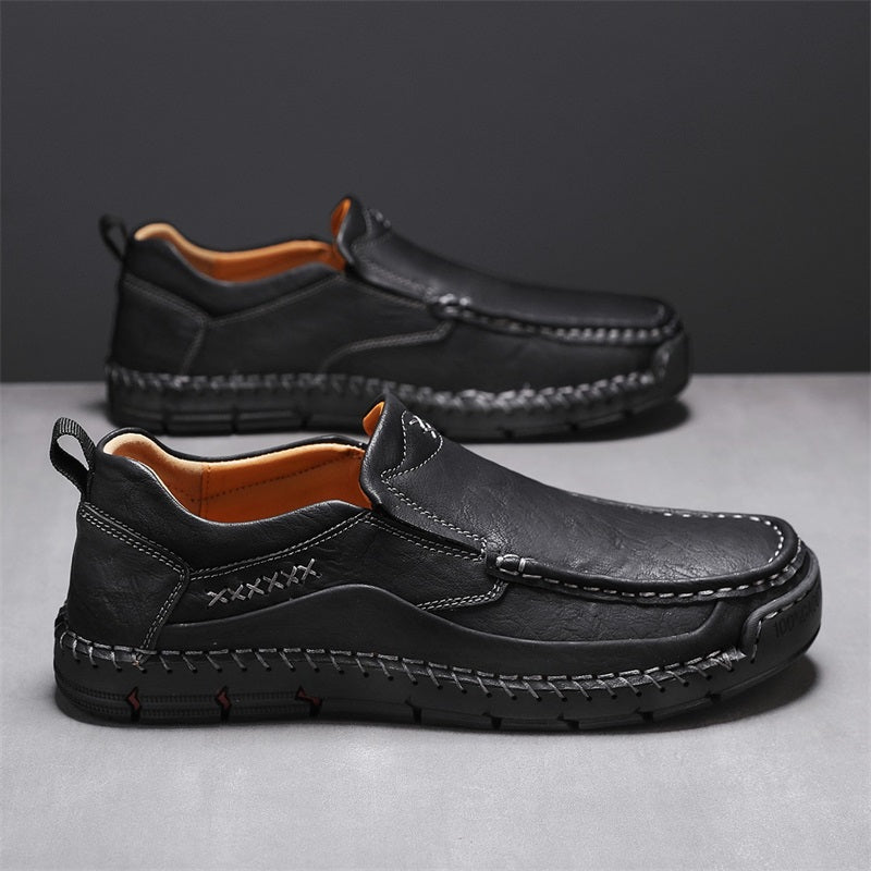 Men's Genuine Leather Casual Boots - Slip-On, Waterproof, Wide Toe Box with Arch Support
