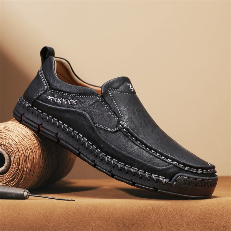 Men's Genuine Leather Casual Boots - Slip-On, Waterproof, Wide Toe Box with Arch Support