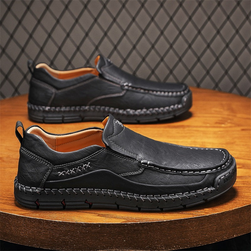 Men's Genuine Leather Casual Boots - Slip-On, Waterproof, Wide Toe Box with Arch Support