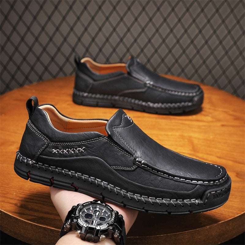 Men's Genuine Leather Casual Boots - Slip-On, Waterproof, Wide Toe Box with Arch Support