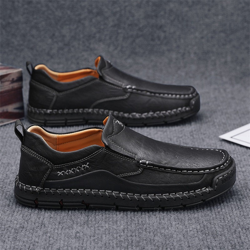 Men's Genuine Leather Casual Boots - Slip-On, Waterproof, Wide Toe Box with Arch Support