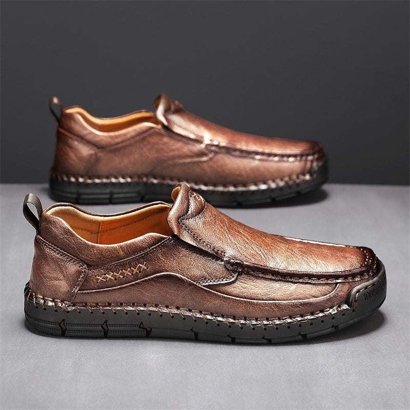 Men's Genuine Leather Casual Boots - Slip-On, Waterproof, Wide Toe Box with Arch Support