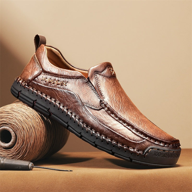 Men's Genuine Leather Casual Boots - Slip-On, Waterproof, Wide Toe Box with Arch Support