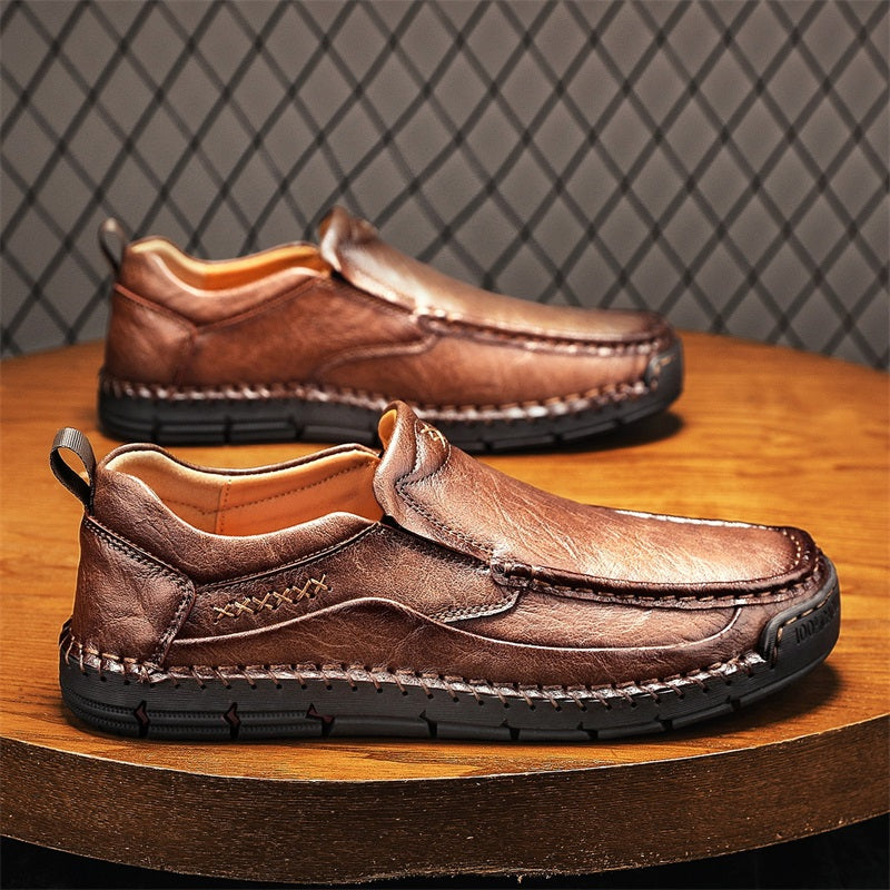Men's Genuine Leather Casual Boots - Slip-On, Waterproof, Wide Toe Box with Arch Support