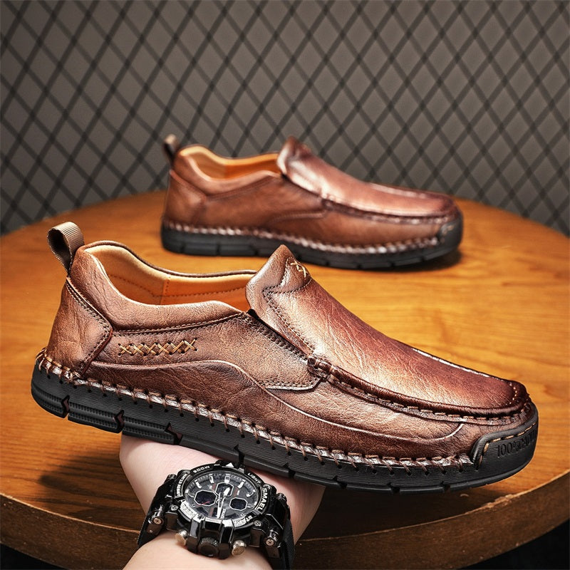 Men's Genuine Leather Casual Boots - Slip-On, Waterproof, Wide Toe Box with Arch Support