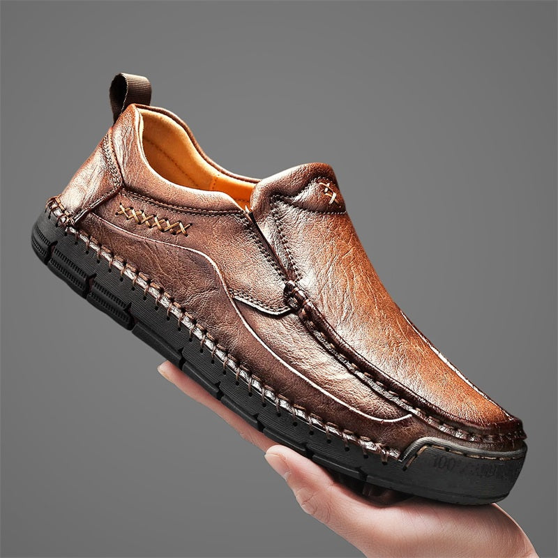 Men's Genuine Leather Casual Boots - Slip-On, Waterproof, Wide Toe Box with Arch Support