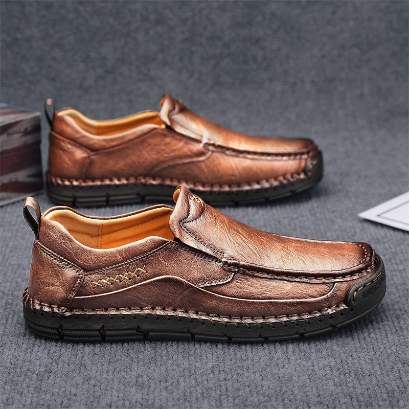 Men's Genuine Leather Casual Boots - Slip-On, Waterproof, Wide Toe Box with Arch Support