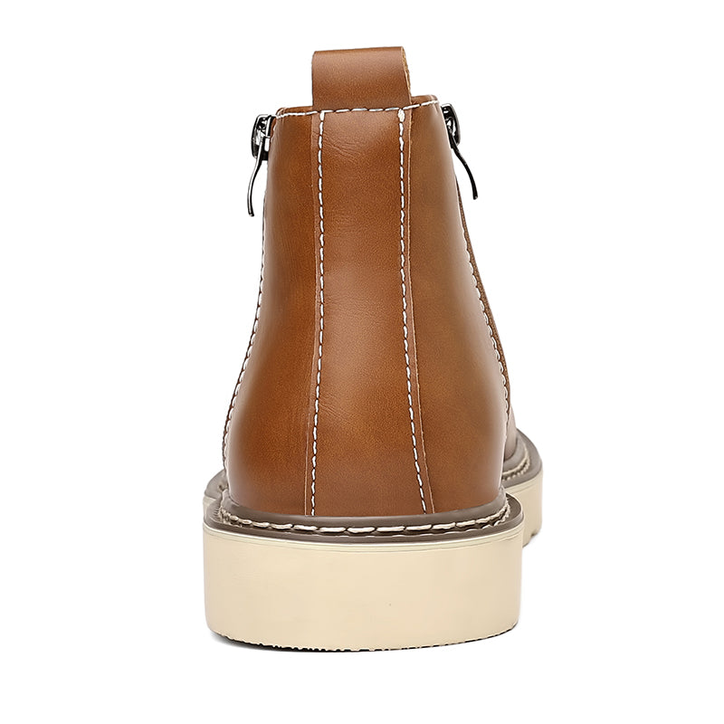 Men's Genuine Leather Casual Boots - Side Zipper, Waterproof, Wide Toe Box with Arch Support