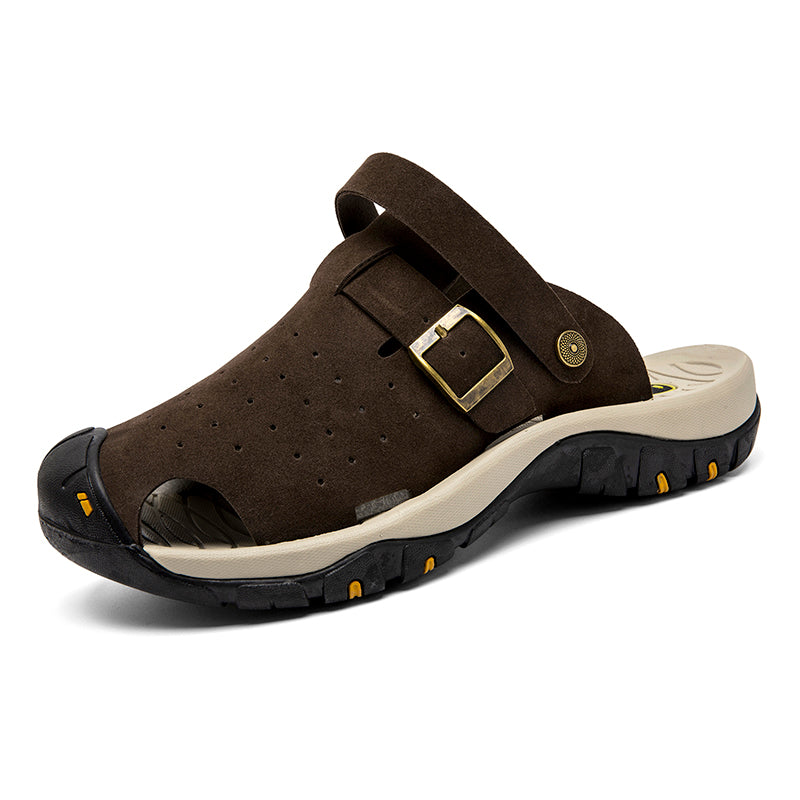 Men's Genuine Leather Sandals - Slip-On, Breathable, Wide Toe Box with Arch Support