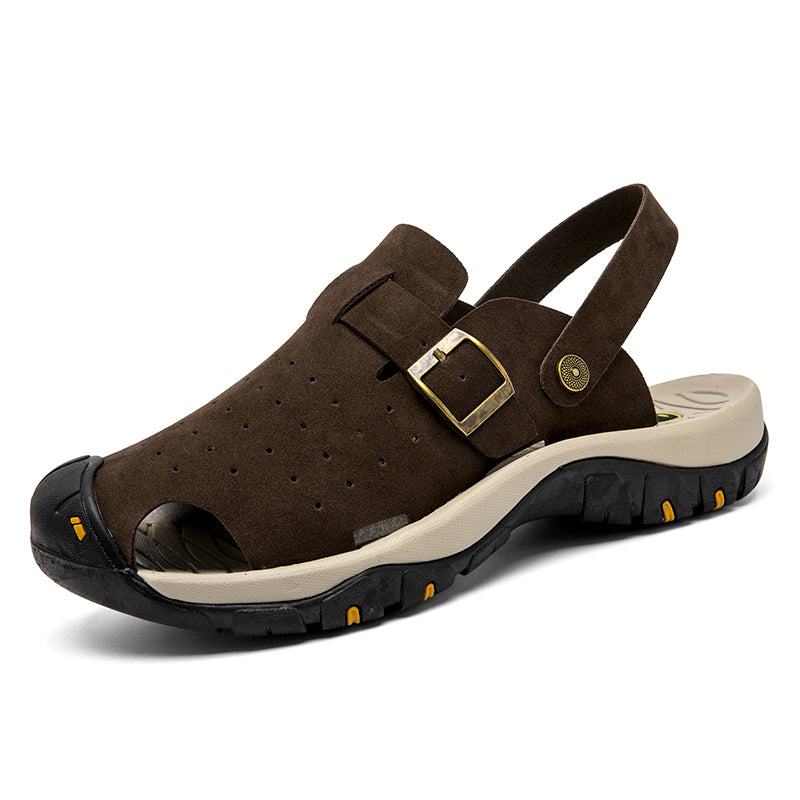 Men's Genuine Leather Sandals - Slip-On, Breathable, Wide Toe Box with Arch Support