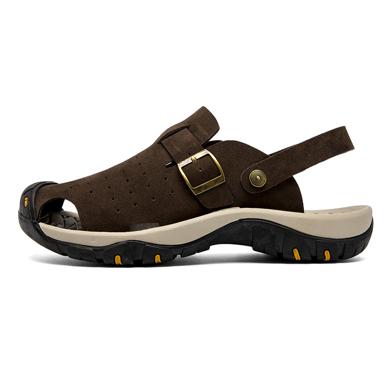 Men's Genuine Leather Sandals - Slip-On, Breathable, Wide Toe Box with Arch Support