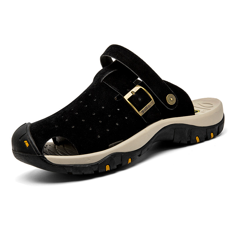 Men's Genuine Leather Sandals - Slip-On, Breathable, Wide Toe Box with Arch Support