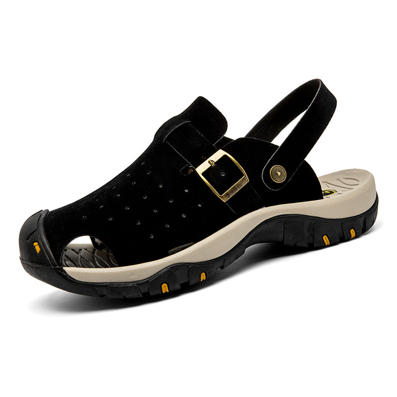 Men's Genuine Leather Sandals - Slip-On, Breathable, Wide Toe Box with Arch Support