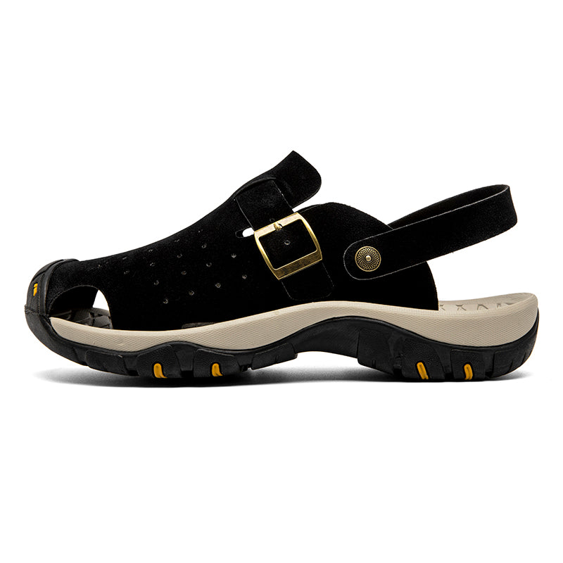 Men's Genuine Leather Sandals - Slip-On, Breathable, Wide Toe Box with Arch Support