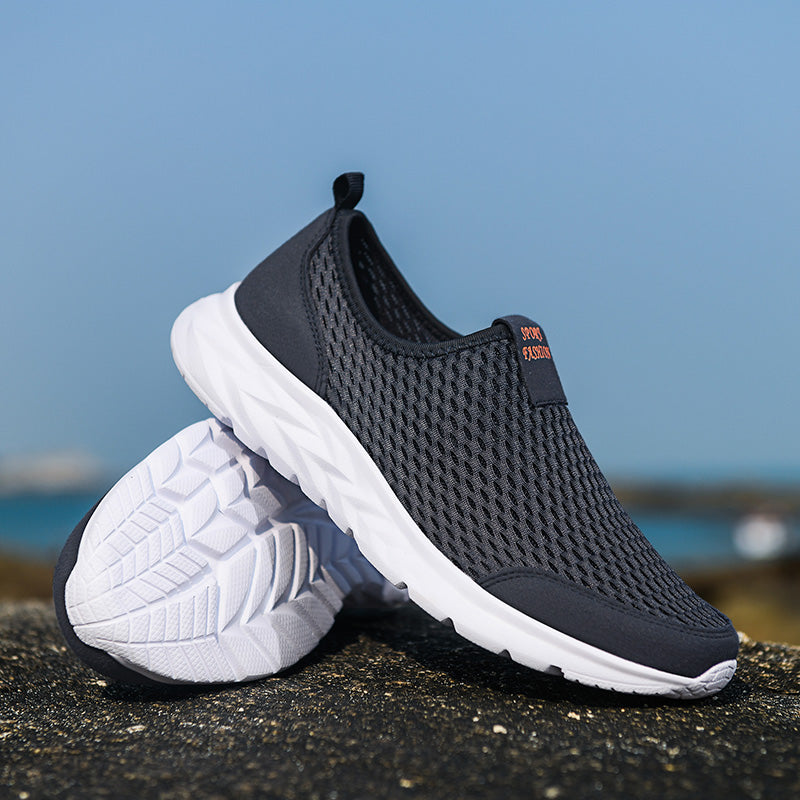 Men's Mesh Walking Shoes - Slip-On, Cushioned, Wide Toe Box with Arch Support