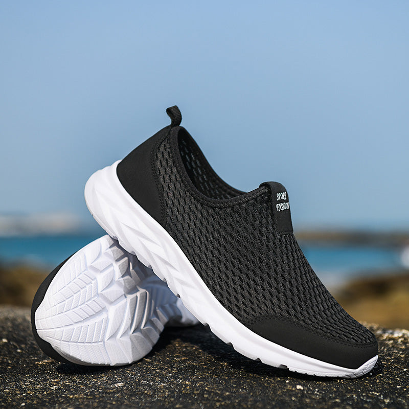 Men's Mesh Walking Shoes - Slip-On, Cushioned, Wide Toe Box with Arch Support