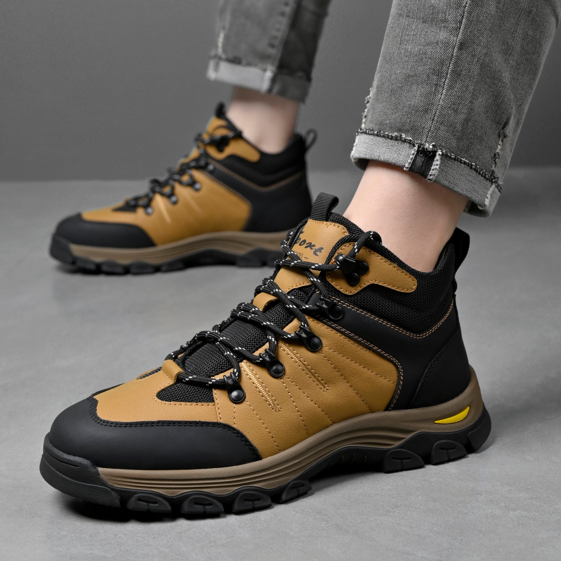 Men's Genuine Leather Work Boots - Lace-Up, Slip-Resistant, Wide Toe Box with Arch Support